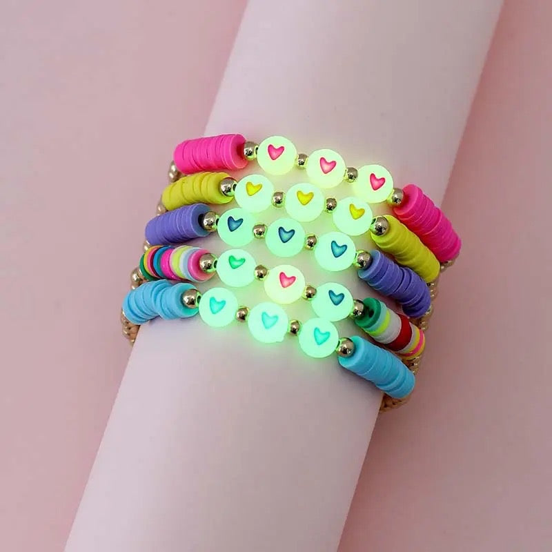 Handmade Luminous Love Heart Beads Bracelet